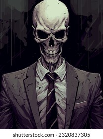 skeleton in a suit and tie, dark fantasy vector illustration