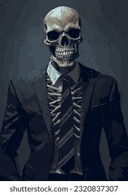 skeleton in a suit and tie, dark fantasy vector illustration