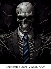 skeleton in a suit and tie, dark fantasy vector illustration