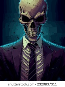 skeleton in a suit and tie, dark fantasy vector illustration