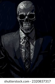 skeleton in a suit and tie, dark fantasy vector illustration