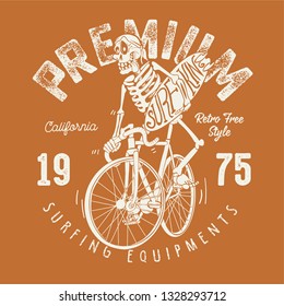 skeleton surfer illustration for t-shirt print