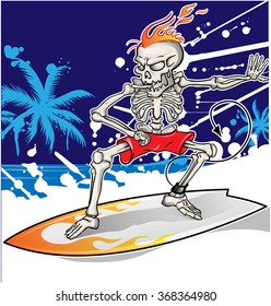 skeleton surfer on summer sea  background