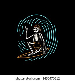 SKELETON SURFER ON THE WAVE COLOR BLACK BACKGROUND