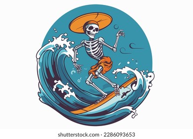 Skeleton surfer Vector art, Hawaiian style vintage