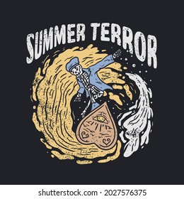 skeleton surfing illustration for t-shirt