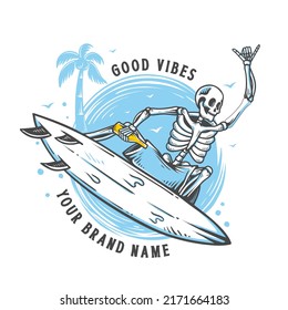 skeleton surfing at the summer illustration