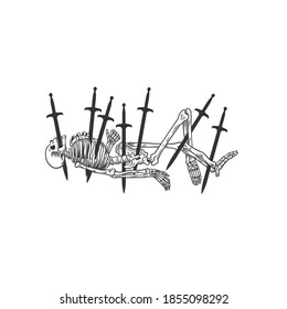 The skeleton with a sword. Can be used as a sketch of a tattoo.