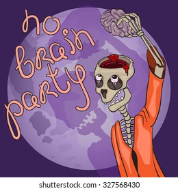 Skeleton takes your brain from the skull. The vector illustration on a Halloween theme