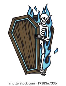 the skeleton that came out of the coffin , For t-shirts, stickers and other similar products.