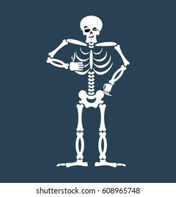 Skeleton thumbs up Emoji. Skull winks emotion isolated. Human bones