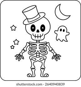 Skeleton with Top Hat Coloring Page