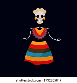 Skeleton in traditional mexican costume - Vector illustration