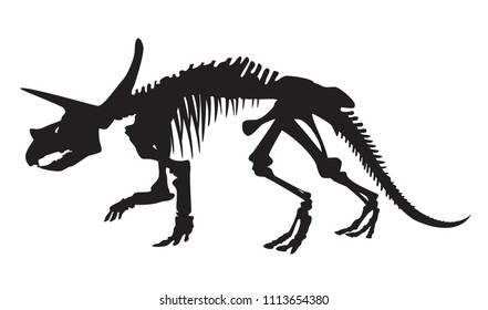 skeleton of a triceratops dinosaur silhouette vector illustration