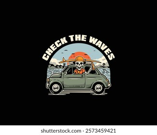 skeleton trip and surf party illustration