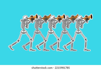 Skeleton with trumpet. Skeleton musician. bugle and dead. Vector illustration