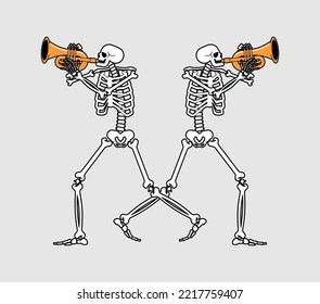 Skeleton with trumpet. Skeleton musician. bugle and dead. Vector illustration
