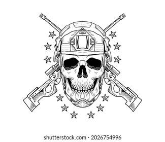 Skeleton with two revolvers on abstract background	design