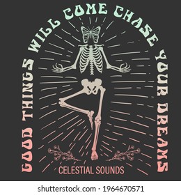 Skeleton typography graphic print, fashion drawing for t-shirts or other uses