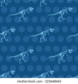 Skeleton Tyrannosaurus Seamless pattern. Dinosaur bones ornament for fabrics. Vector background of ancient fossil Raptor Predator.  old Monster