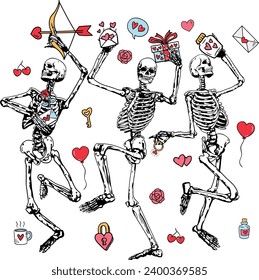 Skeleton valentine dancing, Valentines day, Skull roses, Funny valentine t shirt design