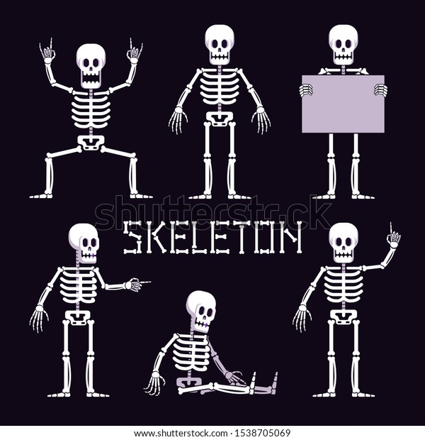 Skeleton Various Poses Cartoon Style Funny Stock Vector (Royalty Free ...