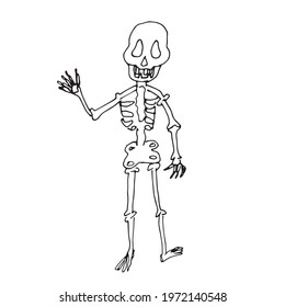 Skeleton. Vector children's illustration. A set for children's holidays. Print on fabric. Doodle. Drawing for postcards and invitations.