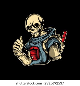 Skeleton vector illustration with ok or thumb pose. Artwork for poster, sticker, or clothing
