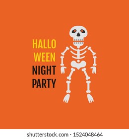 Skeleton vector on orange background for halloween