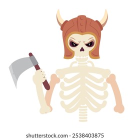 skeleton with viking axe and helmet isolated design