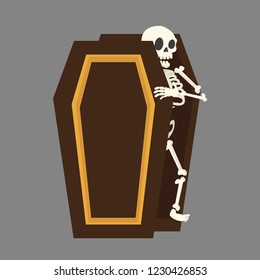 skeleton wake up in coffin Vector flat style