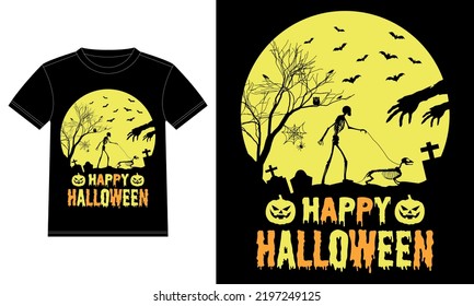 Skeleton Walking Dachshund Funny Happy Halloween T-Shirt