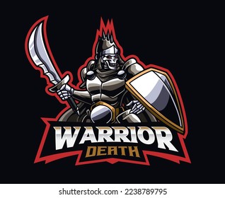 Skeleton warrior mascot logo design. Death knight vector illustration. Logo illustration for mascot or symbol and identity, emblem sports or e-sports gaming team