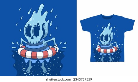 Skeleton water doodle swim t shirt and apparel design concepts