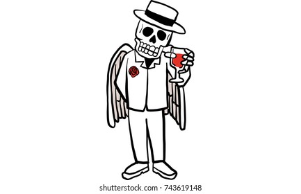 skeleton wear white suit vector