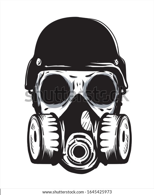 Skeleton Wearing Gas Mask Hand Drawn Stock Vector (Royalty Free ...