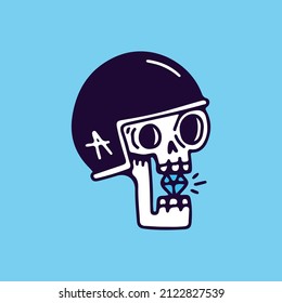 Skeleton wearing helmet and bite a diamond, illustration for t-shirt, sticker, or apparel merchandise. With doodle, soft pop, and cartoon style.