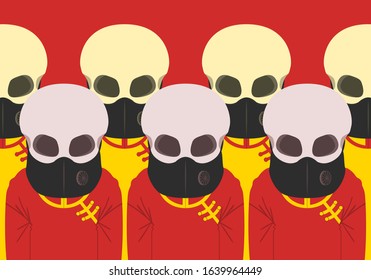 skeleton wearing a mask for protection coronavirus in wuhan china