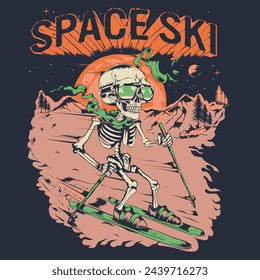 Skeleton wearing scarf and sunglass, skiing on outer pace.