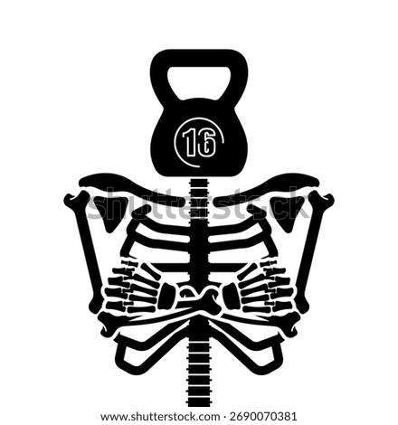 Skeleton with weight instead of head. Crossfit skeleton. Concept of a class for weaklings.