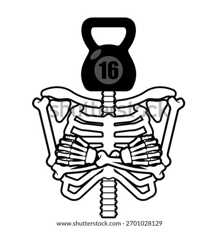 Skeleton with weight instead of head. Crossfit skeleton. Concept of a class for weaklings.