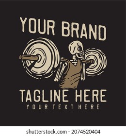 skeleton weight lifting vintage t shirt design template