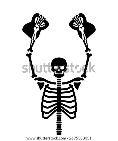 Skeleton and weight. Skull and bones and sport. Sports dead man. Fitness bones