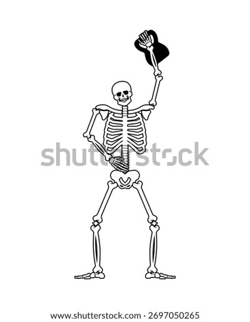 Skeleton and weight. Skull and bones and sport. Sports dead man. Fitness bones