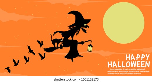 A skeleton witch is flying on the sky
