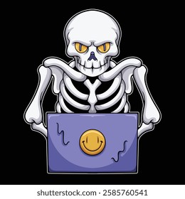 skeleton working on laptop illustration