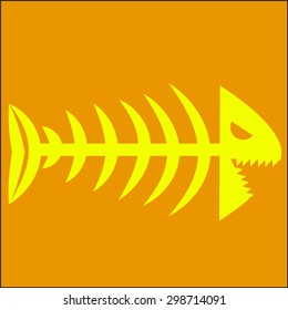 skeleton of yellow fish isolated on a orange background