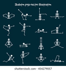 Skeleton yoga vector illustration. Comic healthy fitness skeleton