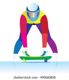 skeletons athlete is at the start of the competition