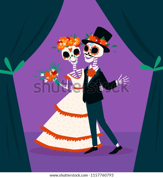 Skeletons Bride Groom Traditional Mexican Holiday Holidays Stock